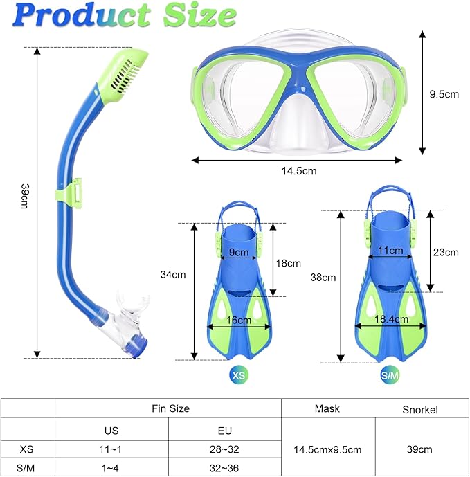 Kids Mask Fins Snorkel Set, Dry Top Snorkeling Gear for Kids Youth Boys Girls Junior Age 5-15 Tempered Glass Snorkel Mask Set Panoramic View Snorkeling Packages-StrideForce Fitness