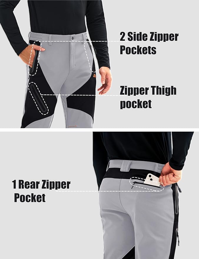 MAGCOMSEN Men's Snow Ski Pants Fleece Lined Water Resistant Winter Pants with 4 Zip Pockets for Snowboard Hiking Outdoor