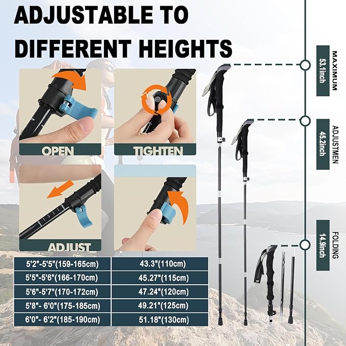 Trekking Poles Lightweight Collapsible Hiking Poles Folding Aluminum Walking Sticks 2 Pack Walking Sticks for Hiking-StrideForce Fitness