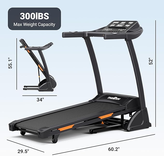 THERUN Incline Treadmill for Running and Walking, 300 lbs Weight Capacity Folding Treadmill with 0-15% Auto Incline, Wide Belt, 3.5HP, App, Heart Rate-StrideForce Fitness