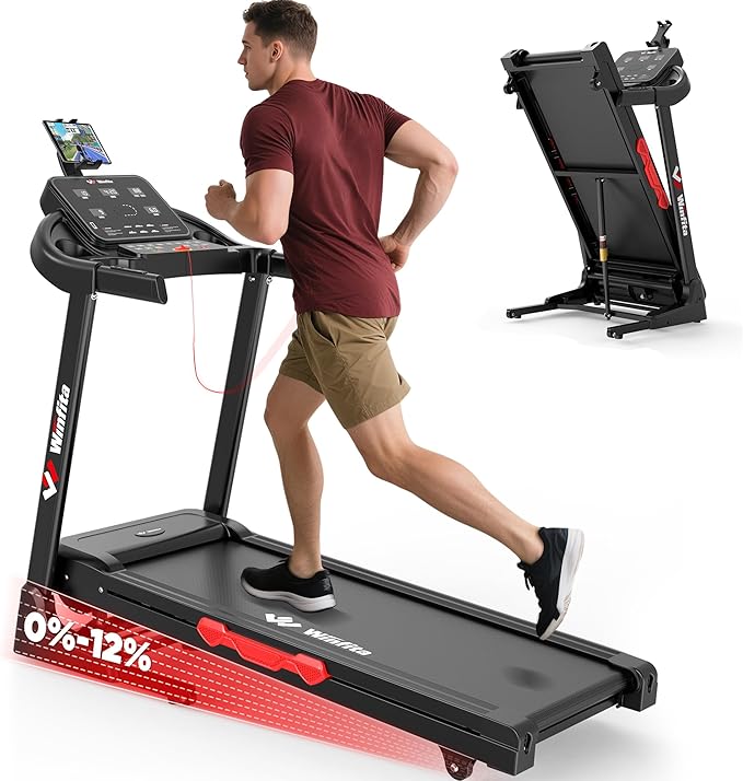 Treadmill with Incline, 300 LBS Capacity, 8 MPH or 10 MPH Speed, Bluetooth, App, Pause Function, Folding Treadmills for Home with 64 Programs, 17'' or 18'' Wide Belt, Heart Rate, BMI Detector-StrideForce Fitness