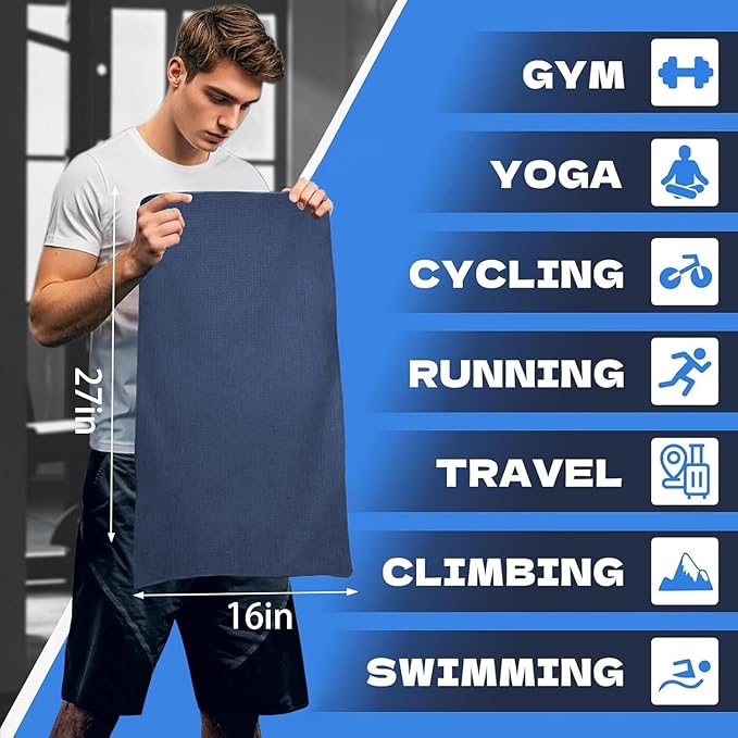 Microfiber Gym Towels for Working Out, Quickly Dry Yoga Towels for Men & Women Tennis, 16 Inch x 27 Inch, 6 Pack, Navy Blue-StrideForce Fitness