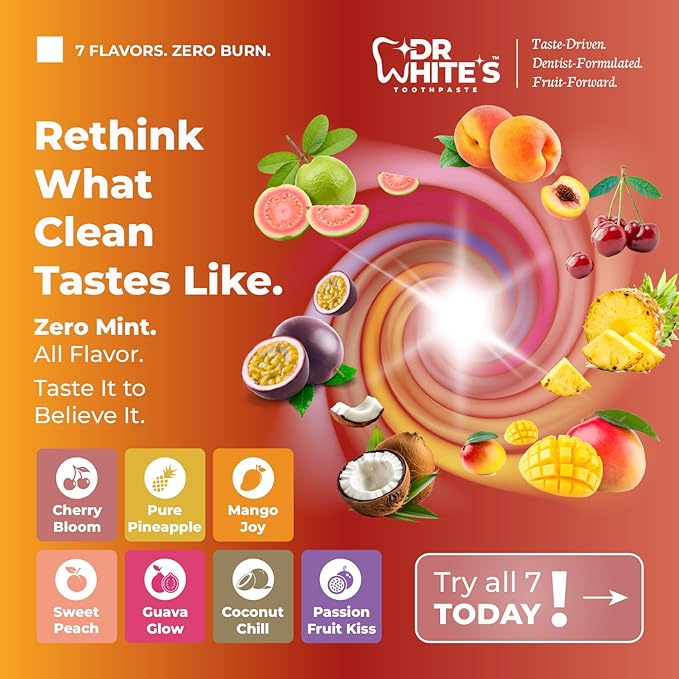 Dr. White’s Fluoride-Free nHA Toothpaste 2-Pack; Dentist-Formulated, Nano Hydroxyapatite + Xylitol, Sensitivity Relief Complex™, Mint-Free, Enamel Safe, Swallow-Safe (3.5 Oz, Cherry Bloom)