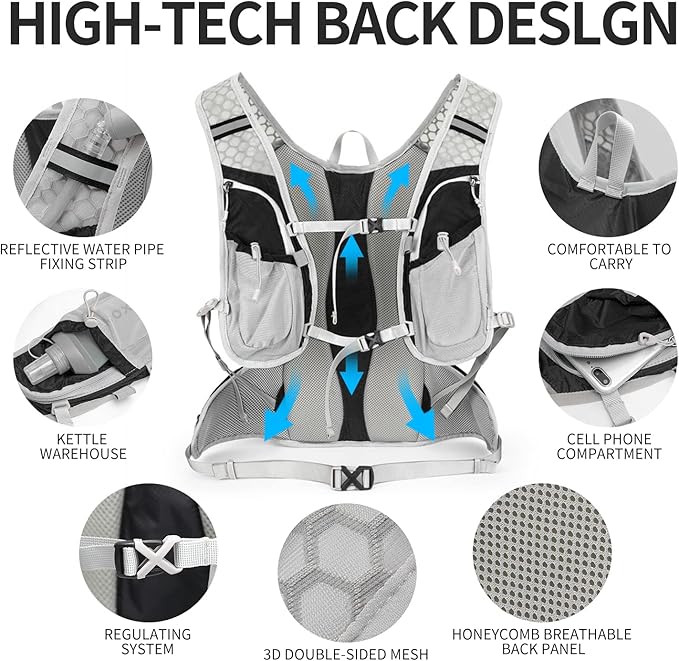 Hydration Pack Backpack, Lightweight Water Backpack with 2L Leakproof Hydration Bladder Daypack for Men Women,Running Hydration Vest for Outdoor Trail-StrideForce Fitness