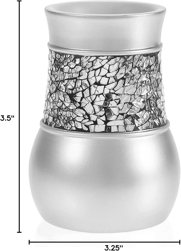 Creative Scents Crackled Glass Bathroom Tumbler Cup - Decorative Silver Crackled Glass Rinse Mug for Water, Best Tumblers for Mouthwash/Rinsing