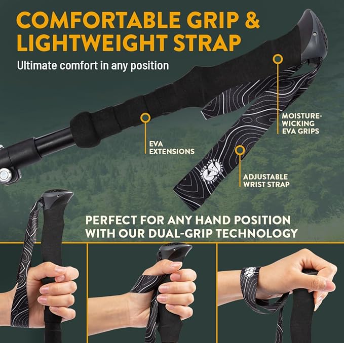 Premium Foldable Hiking Poles by USA Brand - Adjustable, Lightweight Trekking Poles Made of Aircraft Aluminum, Metal Flip Locks & Comfortable Real Cork and EVA Foam Grips-StrideForce Fitness