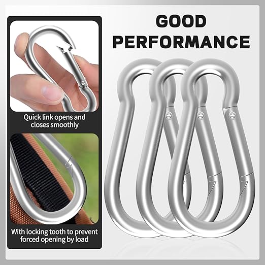 20PCS M10 Spring Snap Hook Carabiner, Heavy Duty 4'' Galvanized Steel Carabiner Clip, 770LBS Holding Capacity Spring Clips for Hammock Swing Outdoor Travel-StrideForce Fitness