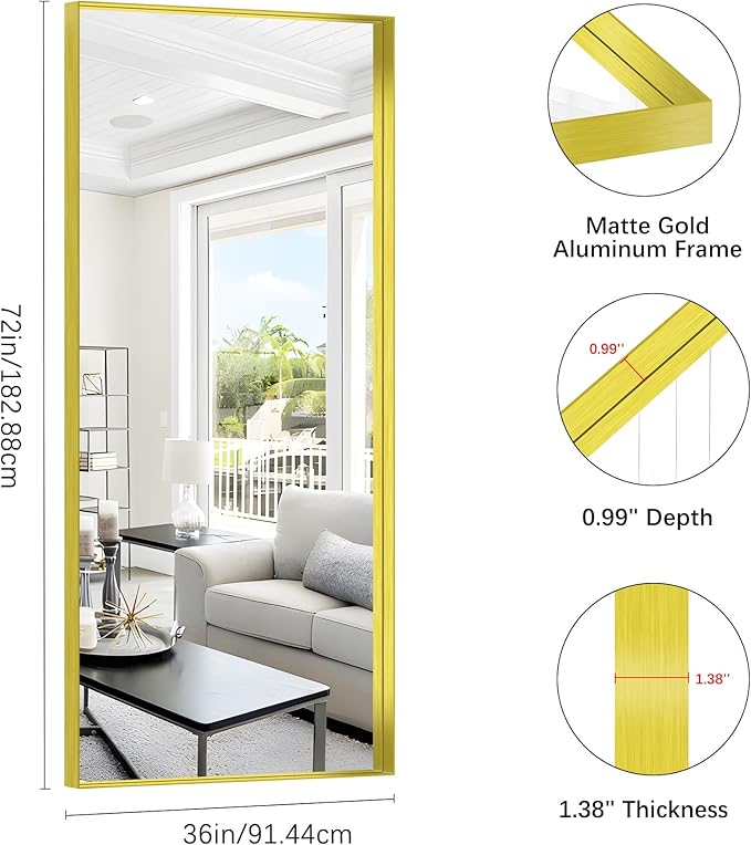 Gold Bathroom Mirror, 72x30 Inch Rectangular Framed Mirror, Large Wall Mounted Bathroom Vanity Mirror Over Sink for Bedroom,Restroom, Living Room, Hangs Vertically or Horizontally-StrideForce Fitness