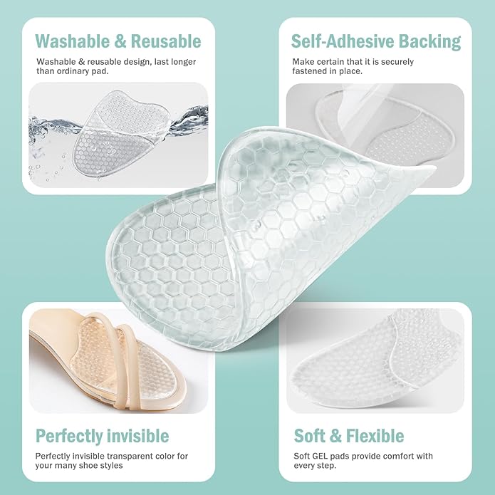 Metatarsal Pads for Women, Ball of Foot Cushions, Heel Inserts, High Heel Comfort Pads (2 Pairs), Anti Slip, Invisible Design-StrideForce Fitness