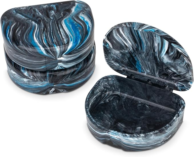 Practicon Marble Retainer Cases, Orthodontic Aligner Case, Mouth Guard Holder (3 Pack) (Black & Blue)