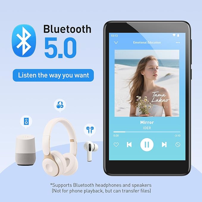 AGPTEK 96GB MP3 Player with Bluetooth and WiFi, T08X 4'' Android 14 MP4 Music Player with Spotify, Audible, APP Store, Up to 1TB, Black-StrideForce Fitness