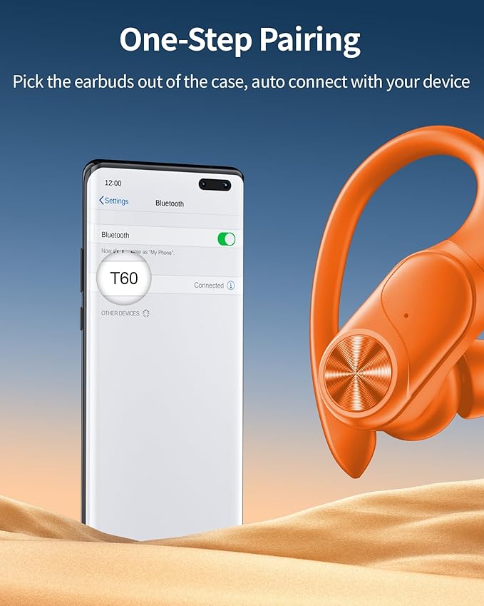 PocBuds Bluetooth Headphones Wireless Earbuds 80hrs Playtime Wireless Charging Case Digital Display Sport Ear Buds with Earhook Deep Bass IPX7 Waterproof Over-Ear Earphones for Phone Laptop Caramel-StrideForce Fitness