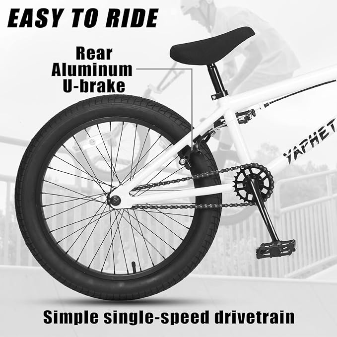 Freestyle BMX Bike, 20 Inch Yaphet Bicycle for Teen Beginner and Adult Riders, Bike with Hi-Ten Steel Frame, Multiple Colors-StrideForce Fitness