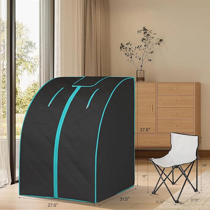 Smartmak Far Infrared Sauna, Full Body One Person Portable SPA Set with Time & Tempreture Remote Control, Heating Foot Pad and Foldable Reinforced Chair (L 27.6’’ x W 31.5’’ x H 37.8’’) - Black-StrideForce Fitness