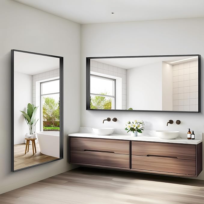 Black Bathroom Mirror, 72x36 Inch Rectangular Deep Frame Mirror, Large Wall Mounted Bathroom Vanity Mirror Over Sink for Bedroom,Restroom, Living Room, Hangs Vertically or Horizontally-StrideForce Fitness