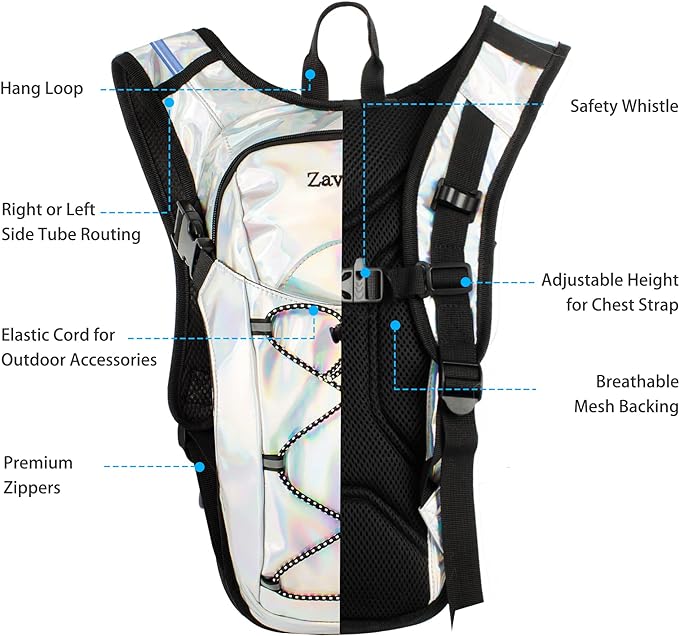 Reflective Hydration Backpack, Hydration Pack - Water Backpack with 2L/3L Hydration Bladder, Essential for Festivals - Rave Hydration Pack for Hiking, Running, Cycling, and Festivals-StrideForce Fitness