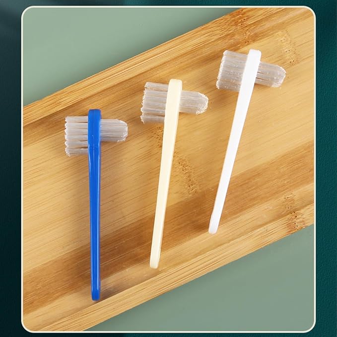 2 Pack Denture Toothbrush Set, Braces & Mouth Guards (Blue/White), Dual Head Hard Bristle Denture Brush for Cleaning False Teeth