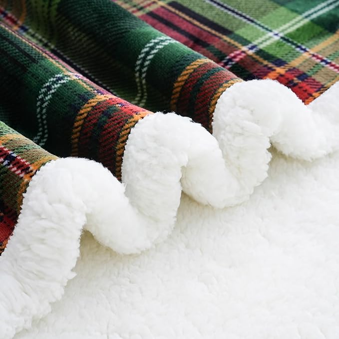 PU MEI Sherpa Fleece Throw Blanket 60" x 80" Reversible Plush Fluffy Large Big Blanket Lattice Flannel Blankets for All Season Use, Chrismas Green-StrideForce Fitness