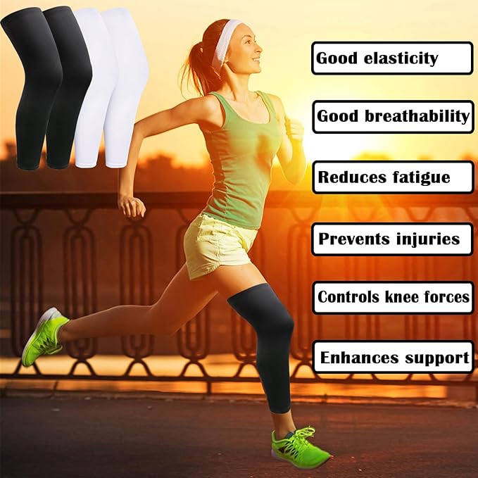 2 Pairs Leg Sleeves,Full Leg Compression Sleeve for Men Women,Long Knee Sleeve with Anti-slip Silicone Strips