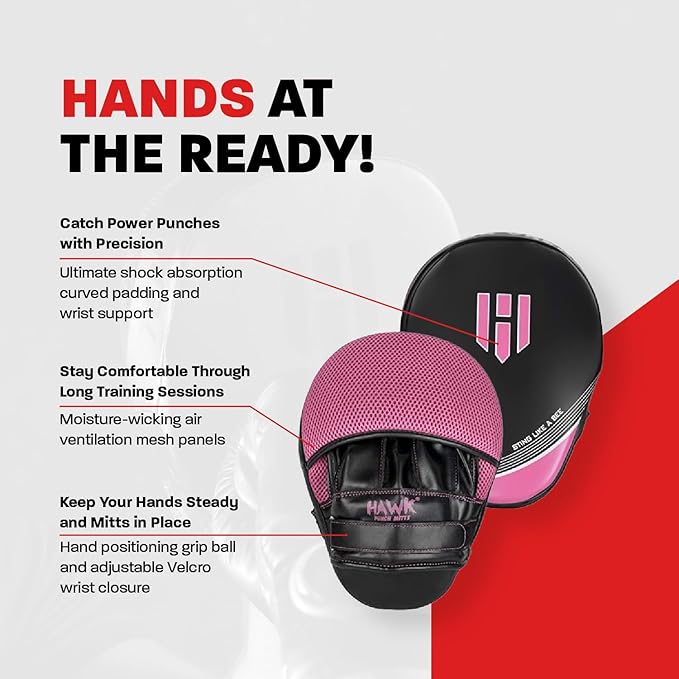 Hawk Sports Punching Mitts for Men, Women, & Kids, Leather Focus Mitts for Martial Arts & Boxing Training, Curved Punch Mitts for Karate, Kickboxing, Krav MAGA, Muay Thai & Taekwondo-StrideForce Fitness