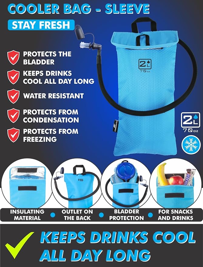 Hydration Pack with 2L or 3L Water Bladder & Cooler Bag > Keeps Drink Cool & Protects Bladders > Camelback Reservoir for Hydration Backpack, Tasteless & BPA Free, Quick Release Tube & Shutoff Valve-StrideForce Fitness