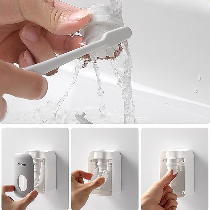No-Drill Wall Mounted Toothbrush Holder,with 1 Automatic Toothpaste Dispenser (1 Dispenser)
