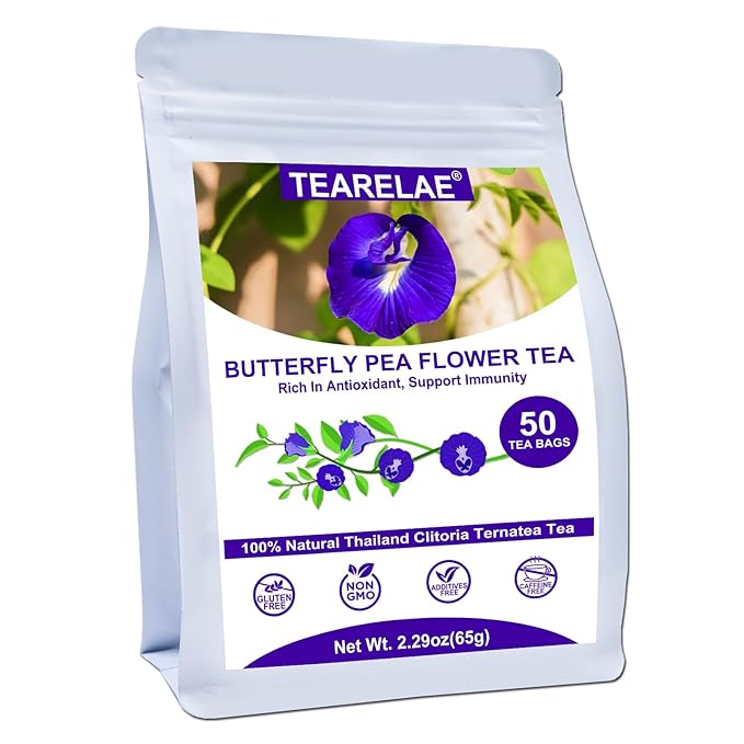 TEARELAE - Butterfly Pea Flower Tea - 50 Count Butterfly Pea Flower Tea Bags - Natural Coloring for Food, Baking, Iced Tea - Caffeine-Free, Non-GMO-StrideForce Fitness