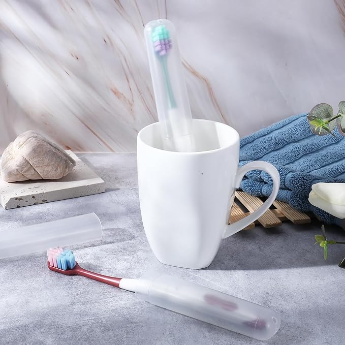 DIVINA VITAE 60Pcs Travel Toothbrush Case Plastic Toothbrush Holder Protector Portable Toothbrush Holder Bulk Dust-Proof Tooth Brush Cover Cap for Travel Business Home Camping School(Clear)