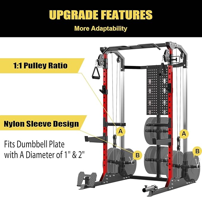 Power Cage, Squat Rack with Cable Crossover and Dual Independent Pulley System, 2000LB Capacity Workout Cage with More Training Attachments, Power Rack for Home Gym-StrideForce Fitness