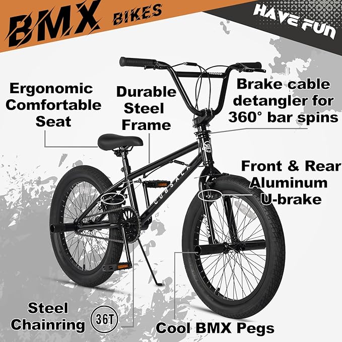Freestyle BMX Bike, 18 20 Inch Kids Bicycle for 5-13 Years Old Kids and Beginner Level Rider, Multiple Colors-StrideForce Fitness