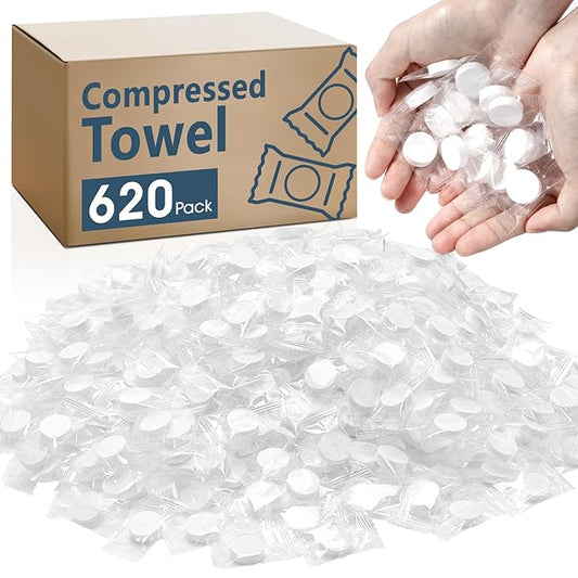 620 Pcs Compressed Towel, Mini Compressed Towel Tablets, Disposable Compressed Face Towels, Camping Towel, Portable Bulk Compressed Coin Tissues for Home, Travel, Outdoor Sports-StrideForce Fitness