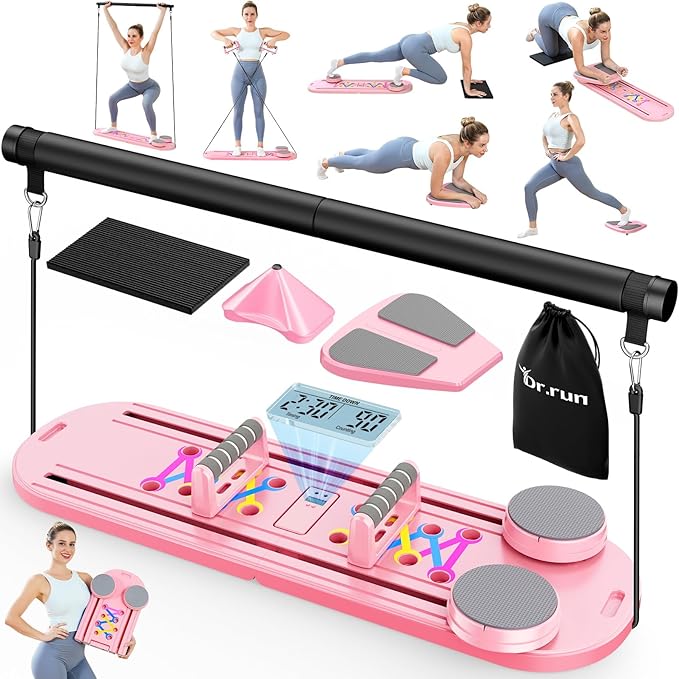 Pilates Board, Pilates Reformer Set, 7 in 1 Multifunctional Pilates Reformer Machine with Timer, Portable Foldable Pilates Board for Home Workout, Pilates Kit with Storage Bag-StrideForce Fitness
