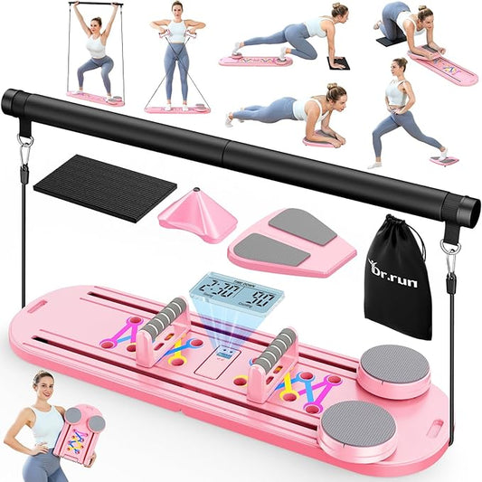 Pilates Board, Pilates Reformer Set, 7 in 1 Multifunctional Pilates Reformer Machine with Timer, Portable Foldable Pilates Board for Home Workout, Pilates Kit with Storage Bag-StrideForce Fitness