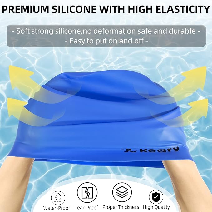Keary Extra Large Swim Cap for Braids and Dreadlocks Extensions Weaves Long Hair, Waterproof Silicone Cover Ear Bath Pool Shower Swimming Cap for Adult Youth to Keep Hair Dry, Easy to Put On and Off-StrideForce Fitness