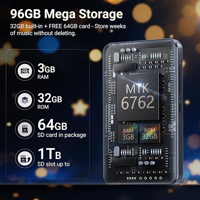 96GB MP3 Player with Bluetooth and WiFi, MECHEN Android 13 OS MP3 & MP4 Players with 4" Touchscreen and Speaker,Music Players with Spotify,Pandora, Audible, Amazon Music, Play Store-StrideForce Fitness