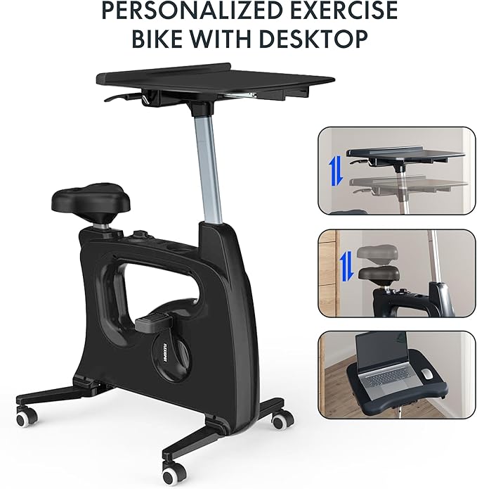 FLEXISPOT Exercise Bike with 2D Desktop, Space Saving Under Desk Bike with Removable Desk, Stationary Bikes Indoor Bikes with 300LBS Heavy Duty 8-Level Resistance Flywheel Optional LCD, V9PRO/V9MAX-StrideForce Fitness