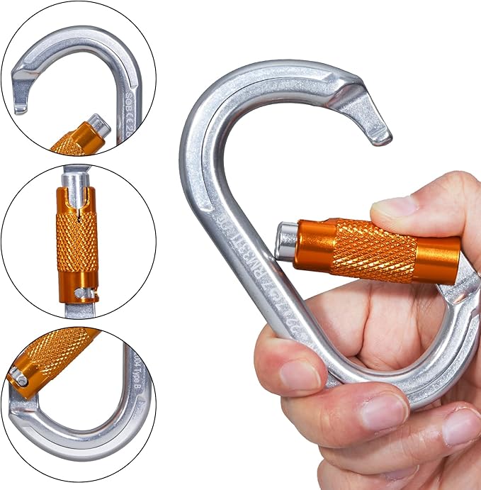 Auto Locking Rock Climbing Carabiner Clips, Heavy Duty Asymmetrical Carabiner Connector Used for Rappelling Rescue Outdoor Climbing, Mountaineer, Hammock, Camping-StrideForce Fitness