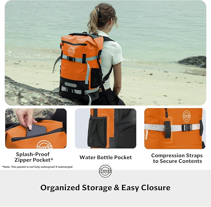STOVER 5/10/25/30/40/55L Waterproof Backpack- Floating Dry Bag for Kayaking, Travel, Beach, Hiking, & Camping, Men/Women-StrideForce Fitness