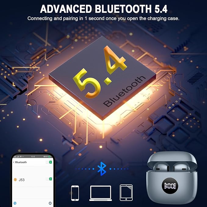 Wireless Earbuds, Bluetooth 5.3 Ear Buds LED Power Display Headphones Bass Stereo, Bluetooth Earbuds in-Ear Noise Cancelling Mic, 40H Playback Mini Case IP7 Waterproof Sports Earphones for Android iOS-StrideForce Fitness