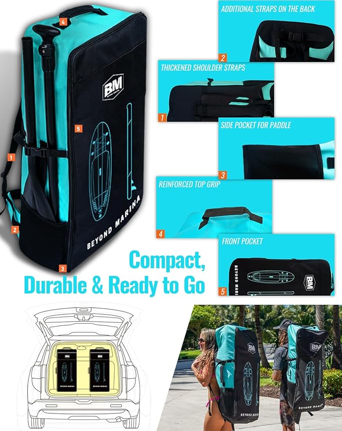 BM Paddle Board Inflatable Stand Up Paddle Board, SUP Paddleboard for Adult, Premium Accessories | Non-Slip EVA Deck & Foam Handles, Camera Mount, Double Action Pump, 85L Travel Backpack-StrideForce Fitness