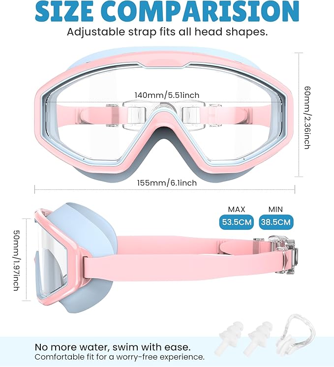 NSSIW Swim Goggles Swimming Kids-Goggles: Anti Fog No Leak with Nose Clip Earplugs for Girls Boys Youth 6-14 3 Pack-StrideForce Fitness