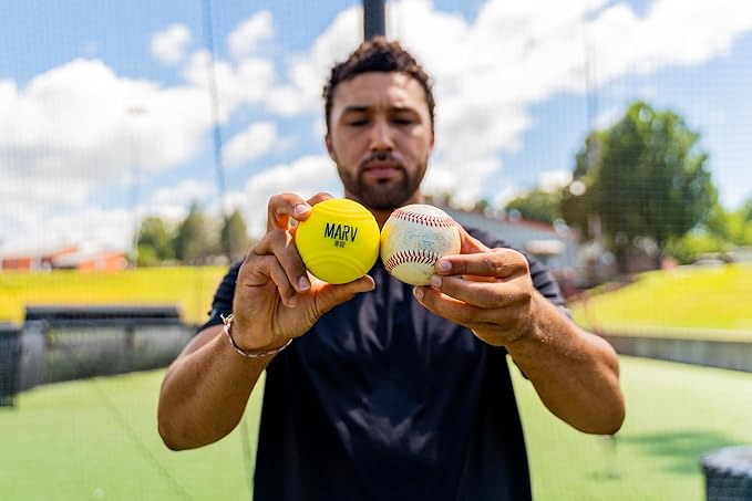 Marv Hitting Balls - 2 Dozen (24 Pack) | 10oz Heavy Training Baseballs for Power, Strength & Barrel Accuracy | Soft Shell & Bat Safe | Limited Flight | Ideal for Baseball and Softball Drills-StrideForce Fitness