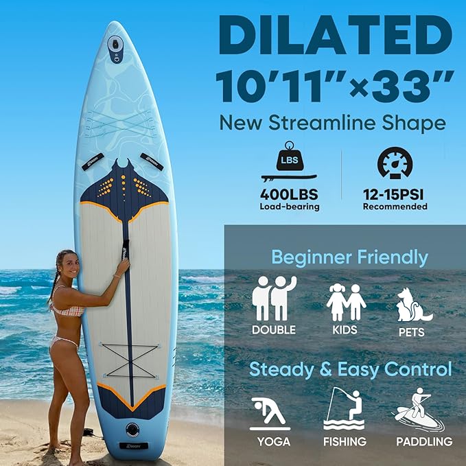 Inflatable Paddle Board,Stand Up Paddle Board Set, Extra Wide SUP Board with Removable Fin, Floating Paddle, Hand Pump, Waterproof Phone Pouch,Traveling Board-StrideForce Fitness