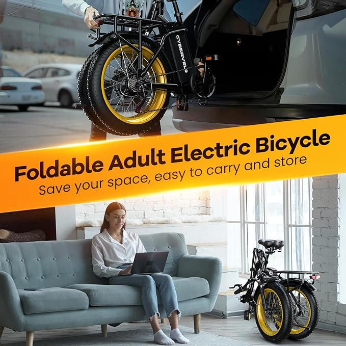 Folding Electric Bike for Adults with Peak 1000W Motor, 48V 20AH Battery up to 30MPH 80 Miles, 20" Fat Tire All Terrain Ebike, Front Suspension 7-Speed Commuter E Bike, Step-Thru, UL Certified-StrideForce Fitness