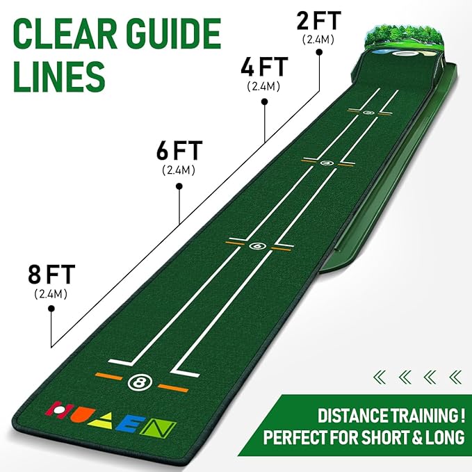 Golf Putting Mat Putting Green Indoor & Outdoor with Ball Return and 3 Holes Improve Accuracy and Speed Durable Wrinkle-Resistant Velvet Crystal Mat Golf Accessories for Men-StrideForce Fitness