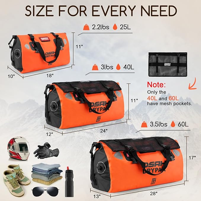 Waterproof Duffel Bag - Motorcycle Dry Bag Tail Bag with Large Storage Space, Waterproof Luggage Duffle Bags with Outer Mesh Zipper Pocket for Camping, Kayaking, Fishing & Traveling-StrideForce Fitness