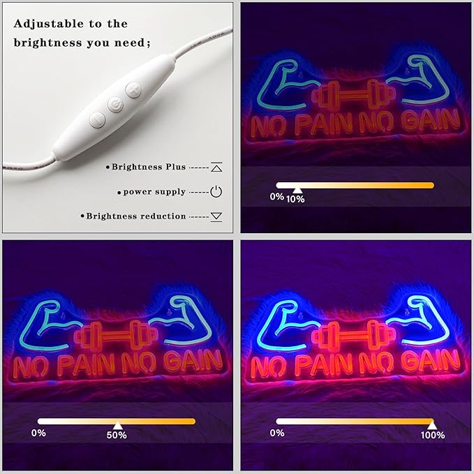 No Pain No Gain Neon Sign for Gym Decor Gym Neon Light Muscle Led Neon Sign Dumbbell LED Neon Light Weightlifting Neon Lights Fitness Club Neon Signs for Gym Fitness Club Store Decoration-StrideForce Fitness