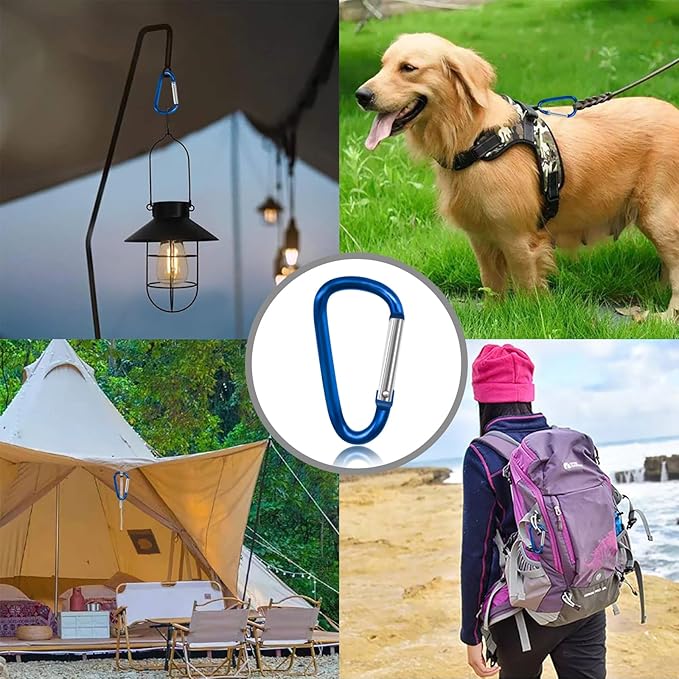 30PCS Aluminum Carabiner Clips, 2" D Shape Spring Snap Hooks Carabiner with 30PCS Keyring Keychain Hook-StrideForce Fitness