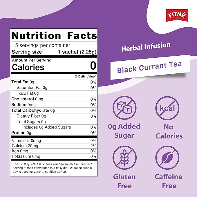 FITNE Black Currant Herbal Green Tea Fruity Garcinia Senna Infusion Gentle Detox Cleansing Boost Antioxidant Wellness Tea No Calories, 15 Tea Bags-StrideForce Fitness