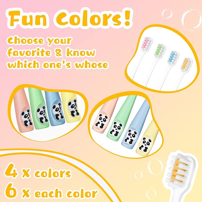 Dingion 24 Pcs Kids Toothbrush Bulk Children Manual Tooth Brush Set Soft Lovely Little Cute Colorful Panda Toothbrush Bristles for Age 3 and Above Boys Girls